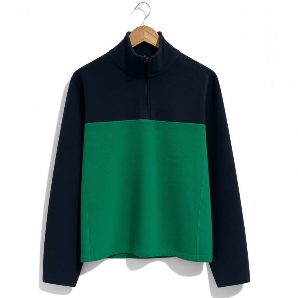 Lands End Quarter Zip Fleece Navy Green Medium Mens